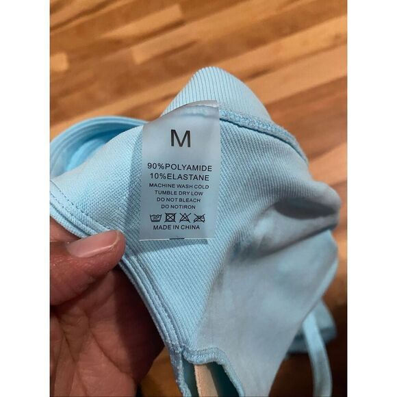 Boutique Baby Blue Scrunch Booty Compression Shorts Bra Set Size M NWOT - Picture 6 of 6